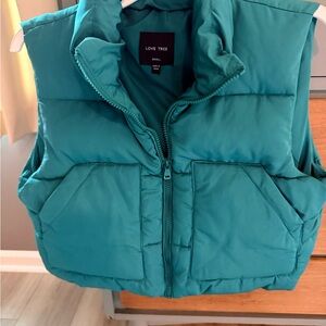 Pink Lily Love Tree Green Puffer Vest